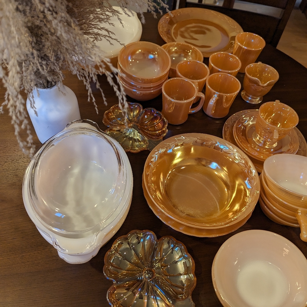 Fire King Vintage Peach Lustre Set
